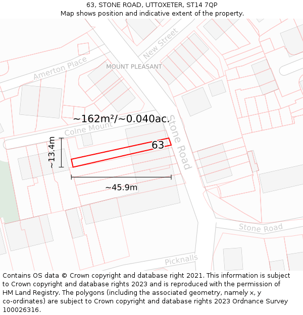 63, STONE ROAD, UTTOXETER, ST14 7QP: Plot and title map