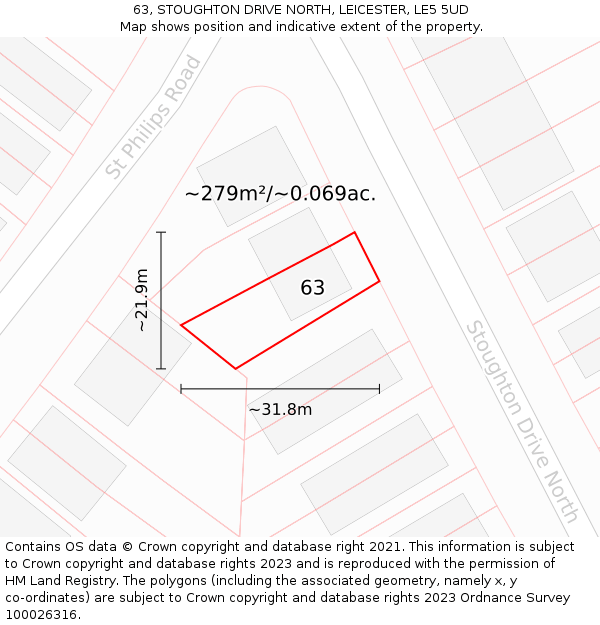 63, STOUGHTON DRIVE NORTH, LEICESTER, LE5 5UD: Plot and title map