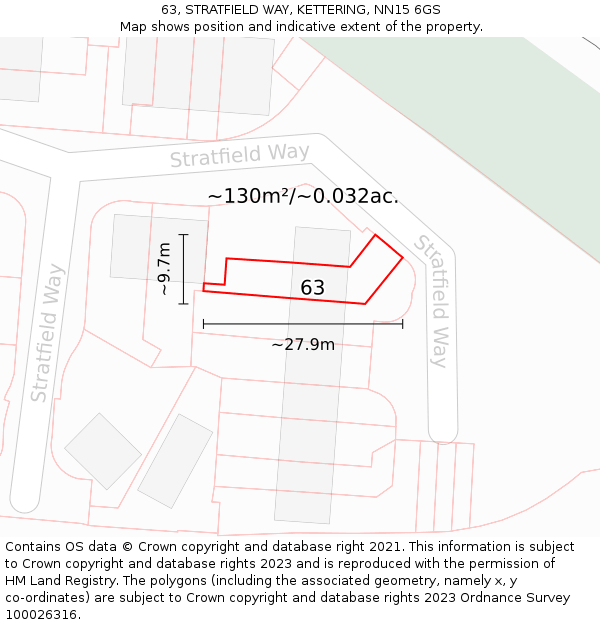 63, STRATFIELD WAY, KETTERING, NN15 6GS: Plot and title map