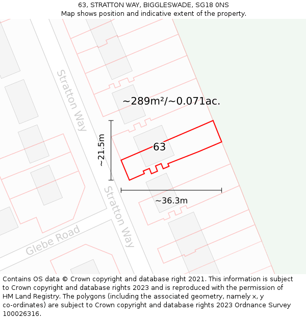 63, STRATTON WAY, BIGGLESWADE, SG18 0NS: Plot and title map