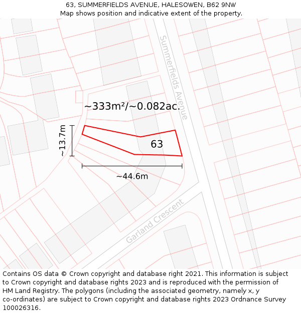 63, SUMMERFIELDS AVENUE, HALESOWEN, B62 9NW: Plot and title map
