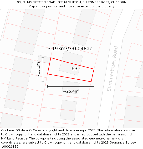 63, SUMMERTREES ROAD, GREAT SUTTON, ELLESMERE PORT, CH66 2RN: Plot and title map