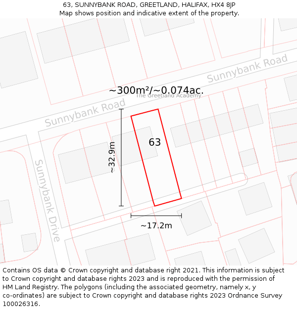 63, SUNNYBANK ROAD, GREETLAND, HALIFAX, HX4 8JP: Plot and title map