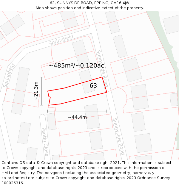 63, SUNNYSIDE ROAD, EPPING, CM16 4JW: Plot and title map