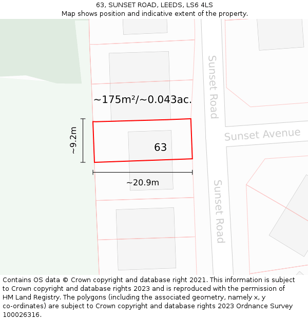 63, SUNSET ROAD, LEEDS, LS6 4LS: Plot and title map