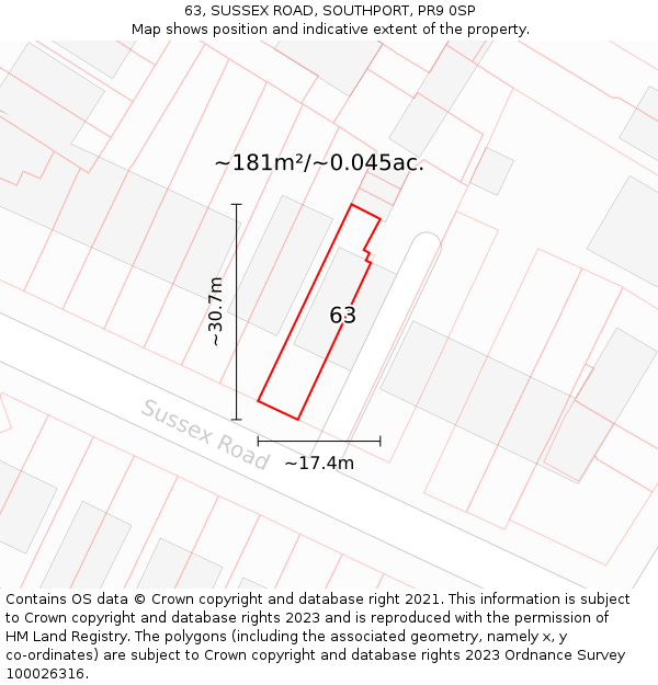 63, SUSSEX ROAD, SOUTHPORT, PR9 0SP: Plot and title map