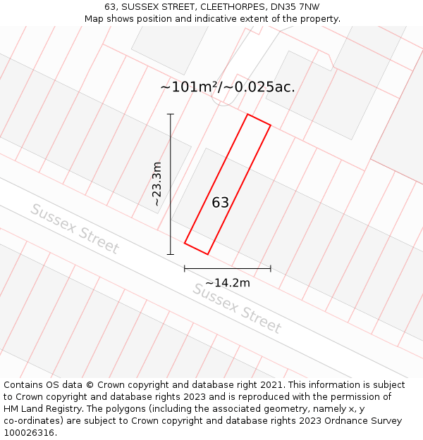 63, SUSSEX STREET, CLEETHORPES, DN35 7NW: Plot and title map