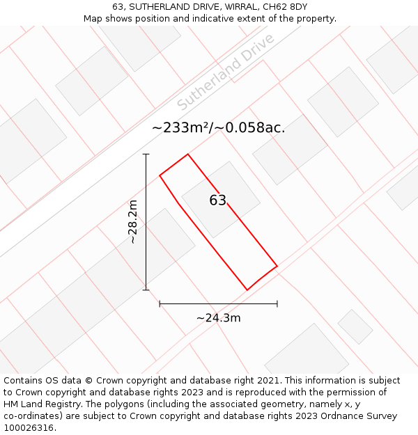 63, SUTHERLAND DRIVE, WIRRAL, CH62 8DY: Plot and title map