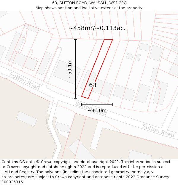 63, SUTTON ROAD, WALSALL, WS1 2PQ: Plot and title map