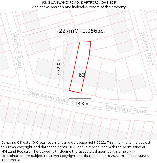 63, SWAISLAND ROAD, DARTFORD, DA1 3DF: Plot and title map