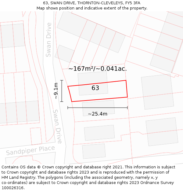 63, SWAN DRIVE, THORNTON-CLEVELEYS, FY5 3FA: Plot and title map