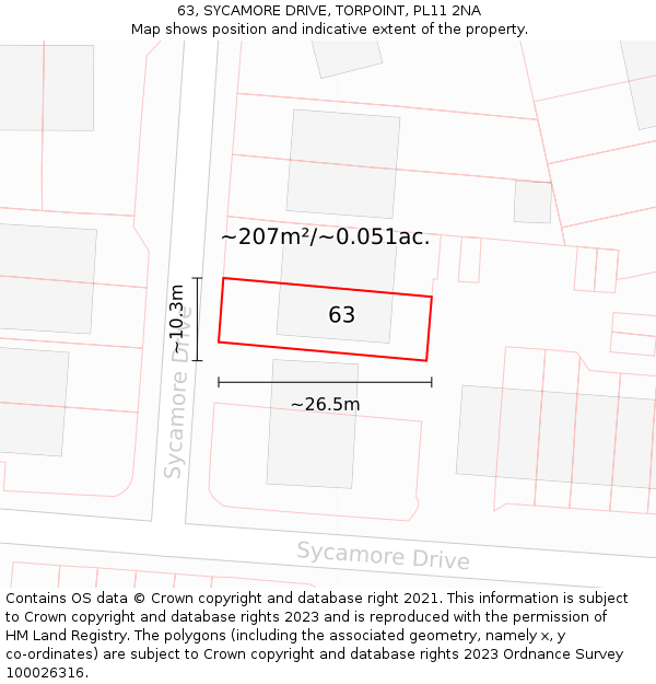 63, SYCAMORE DRIVE, TORPOINT, PL11 2NA: Plot and title map