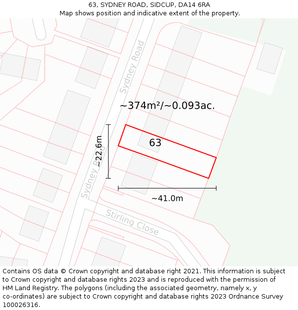 63, SYDNEY ROAD, SIDCUP, DA14 6RA: Plot and title map