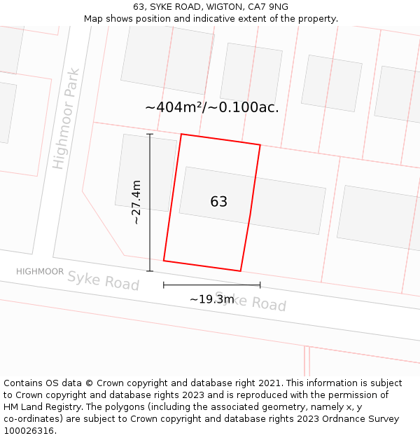 63, SYKE ROAD, WIGTON, CA7 9NG: Plot and title map