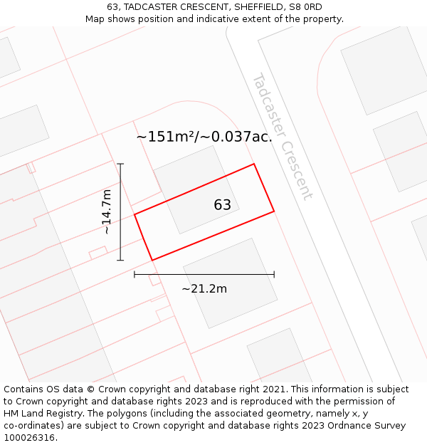 63, TADCASTER CRESCENT, SHEFFIELD, S8 0RD: Plot and title map