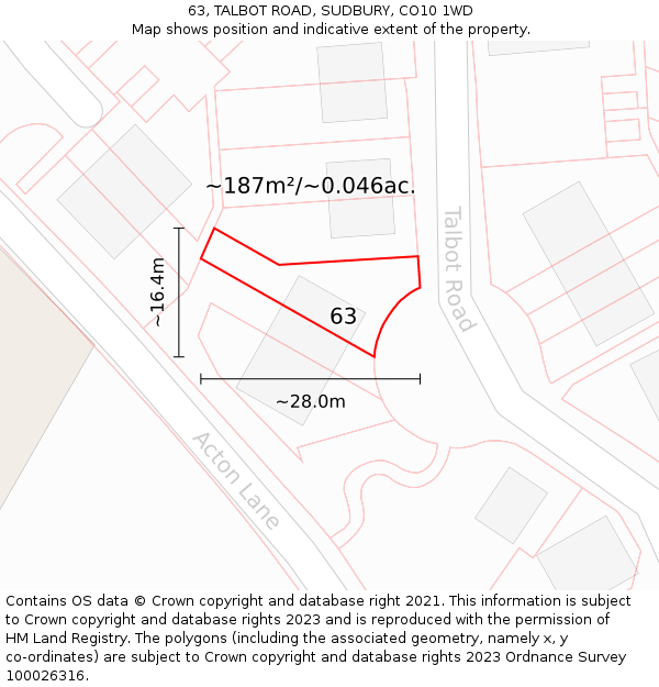 63, TALBOT ROAD, SUDBURY, CO10 1WD: Plot and title map