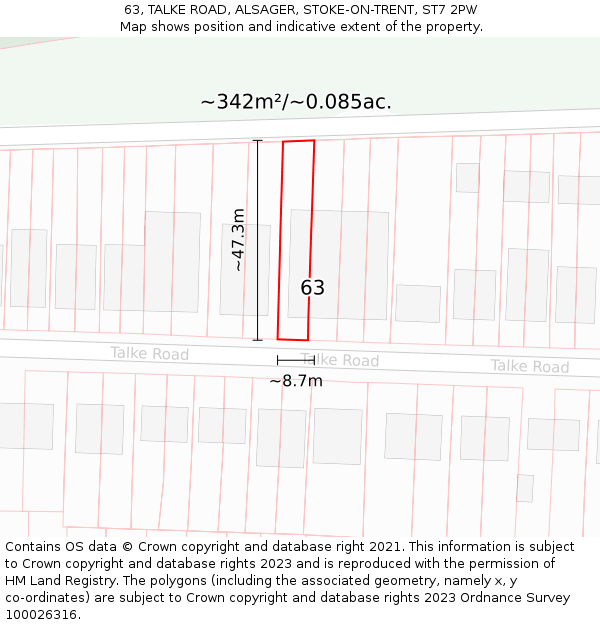 63, TALKE ROAD, ALSAGER, STOKE-ON-TRENT, ST7 2PW: Plot and title map
