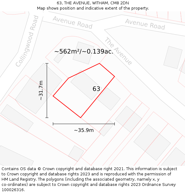 63, THE AVENUE, WITHAM, CM8 2DN: Plot and title map