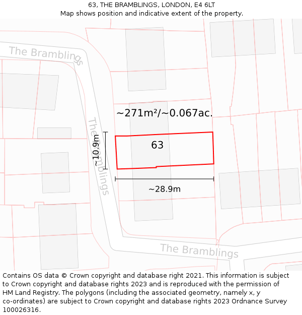 63, THE BRAMBLINGS, LONDON, E4 6LT: Plot and title map