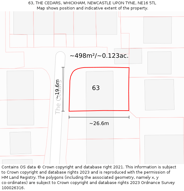 63, THE CEDARS, WHICKHAM, NEWCASTLE UPON TYNE, NE16 5TL: Plot and title map