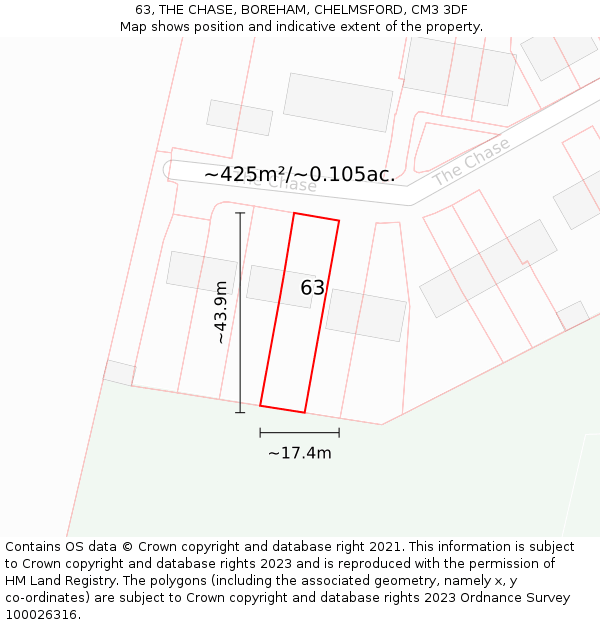 63, THE CHASE, BOREHAM, CHELMSFORD, CM3 3DF: Plot and title map