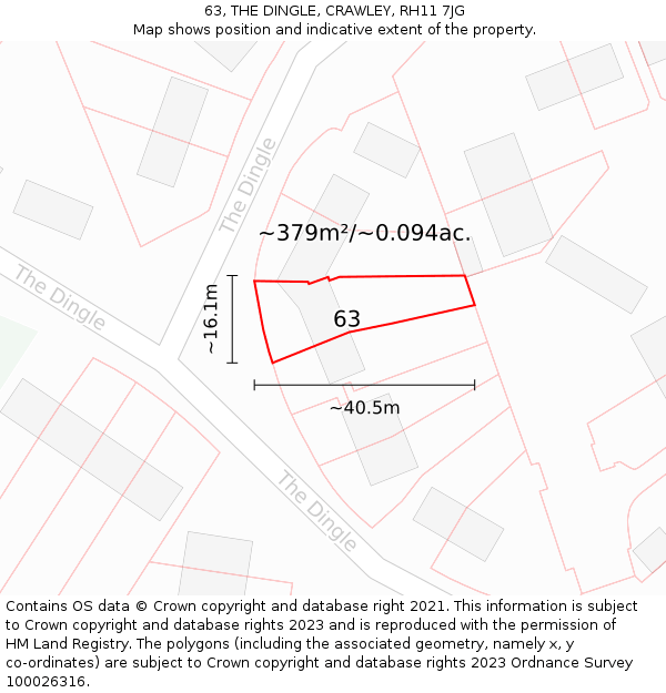 63, THE DINGLE, CRAWLEY, RH11 7JG: Plot and title map