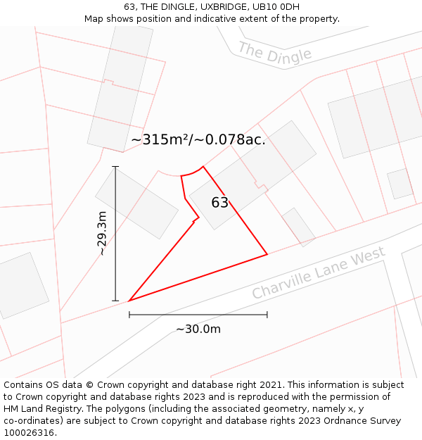 63, THE DINGLE, UXBRIDGE, UB10 0DH: Plot and title map