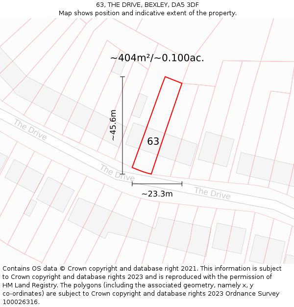 63, THE DRIVE, BEXLEY, DA5 3DF: Plot and title map