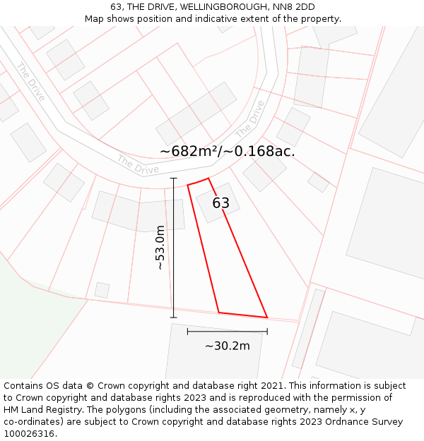 63, THE DRIVE, WELLINGBOROUGH, NN8 2DD: Plot and title map