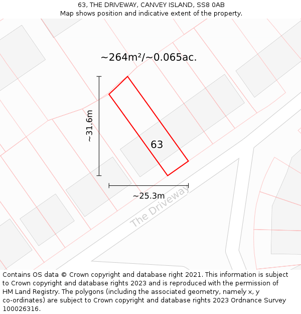 63, THE DRIVEWAY, CANVEY ISLAND, SS8 0AB: Plot and title map