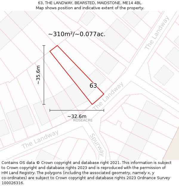 63, THE LANDWAY, BEARSTED, MAIDSTONE, ME14 4BL: Plot and title map