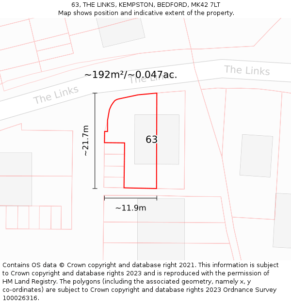 63, THE LINKS, KEMPSTON, BEDFORD, MK42 7LT: Plot and title map