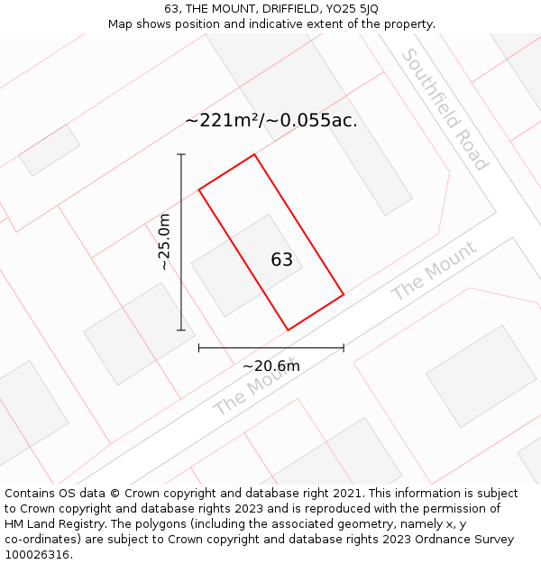 63, THE MOUNT, DRIFFIELD, YO25 5JQ: Plot and title map