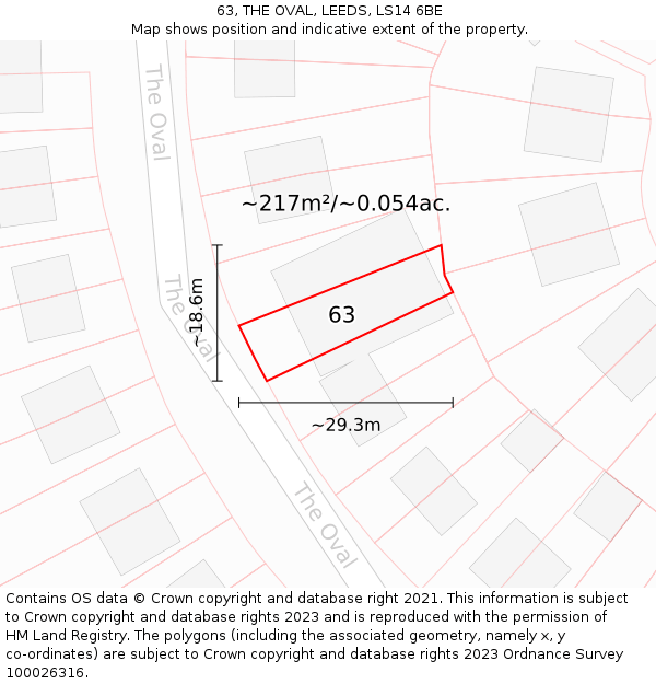 63, THE OVAL, LEEDS, LS14 6BE: Plot and title map