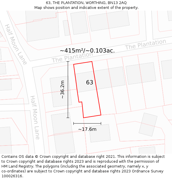 63, THE PLANTATION, WORTHING, BN13 2AQ: Plot and title map