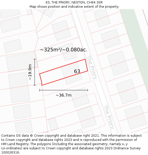 63, THE PRIORY, NESTON, CH64 3SR: Plot and title map