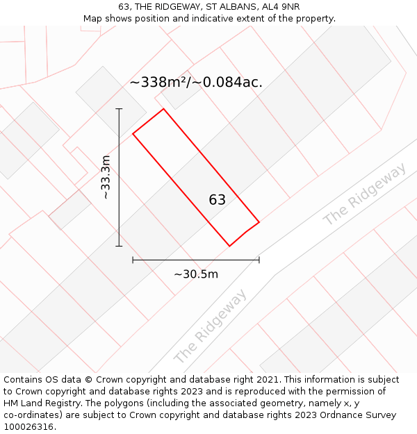 63, THE RIDGEWAY, ST ALBANS, AL4 9NR: Plot and title map