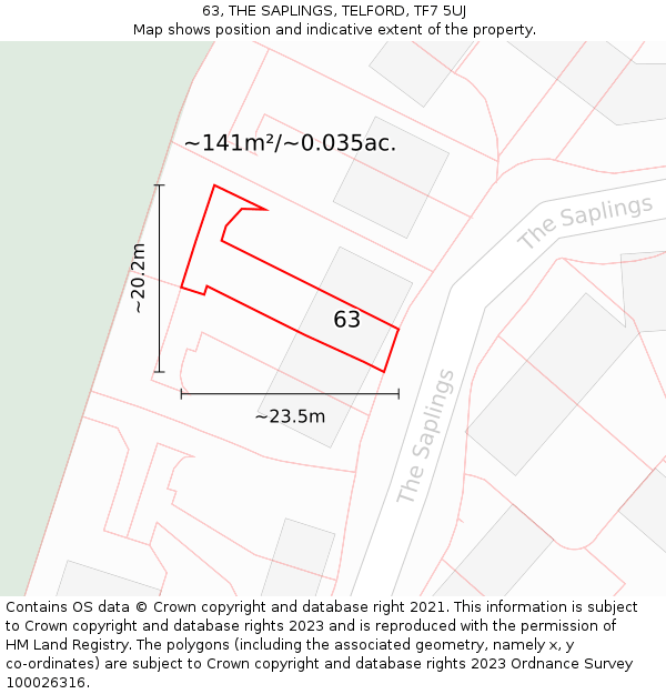 63, THE SAPLINGS, TELFORD, TF7 5UJ: Plot and title map