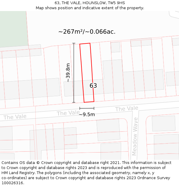 63, THE VALE, HOUNSLOW, TW5 9HS: Plot and title map