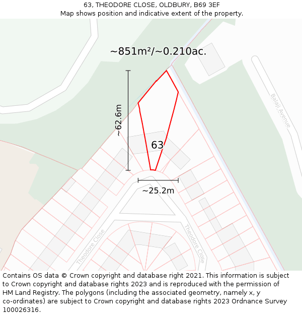 63, THEODORE CLOSE, OLDBURY, B69 3EF: Plot and title map