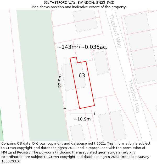 63, THETFORD WAY, SWINDON, SN25 1WZ: Plot and title map