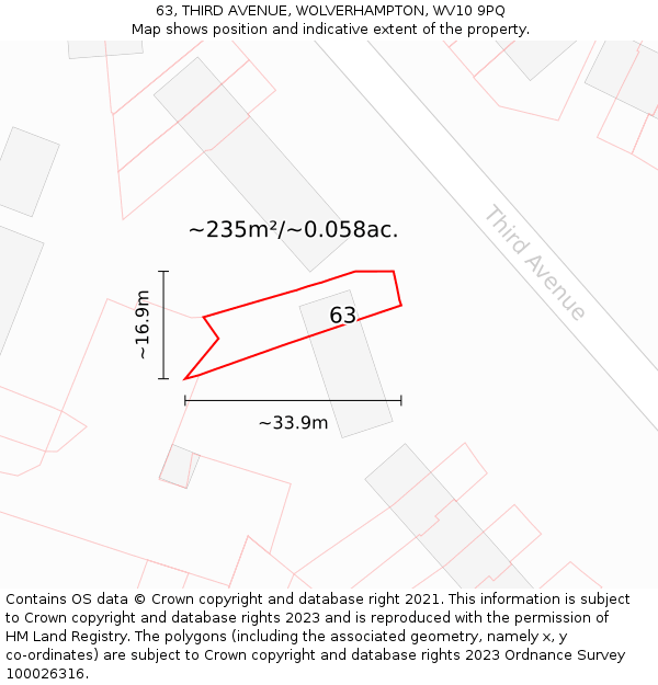 63, THIRD AVENUE, WOLVERHAMPTON, WV10 9PQ: Plot and title map