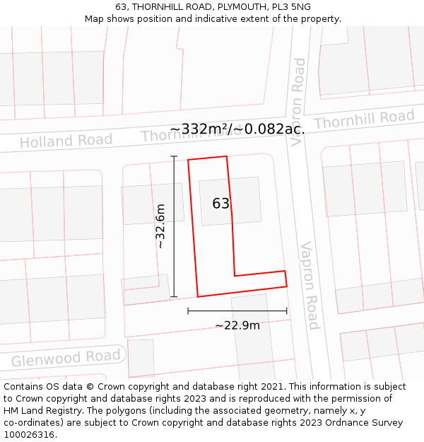 63, THORNHILL ROAD, PLYMOUTH, PL3 5NG: Plot and title map