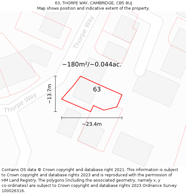 63, THORPE WAY, CAMBRIDGE, CB5 8UJ: Plot and title map