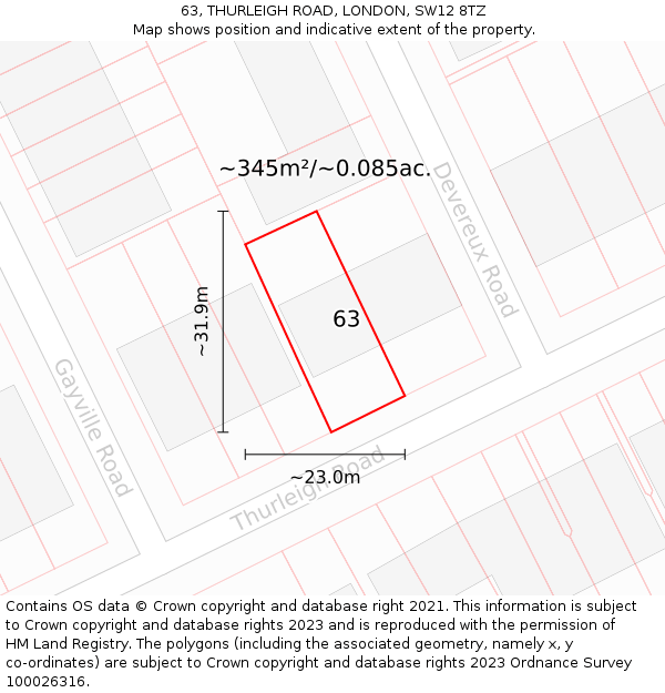 63, THURLEIGH ROAD, LONDON, SW12 8TZ: Plot and title map