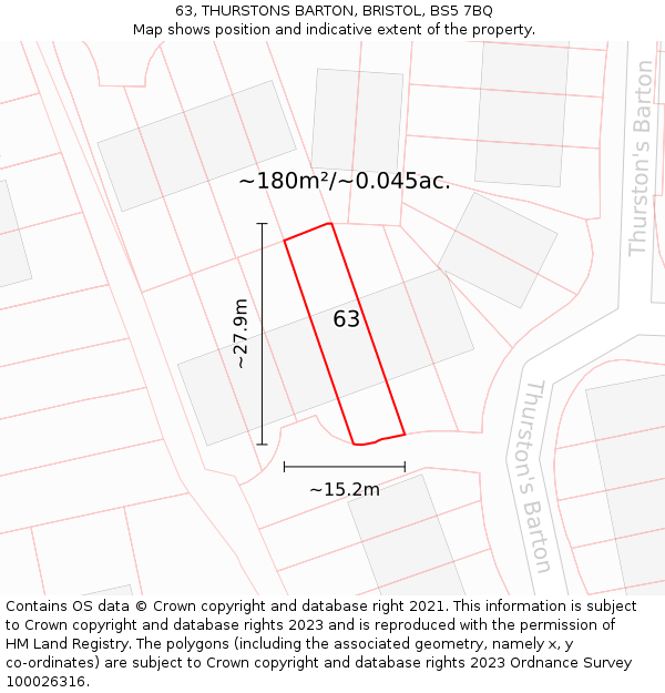 63, THURSTONS BARTON, BRISTOL, BS5 7BQ: Plot and title map