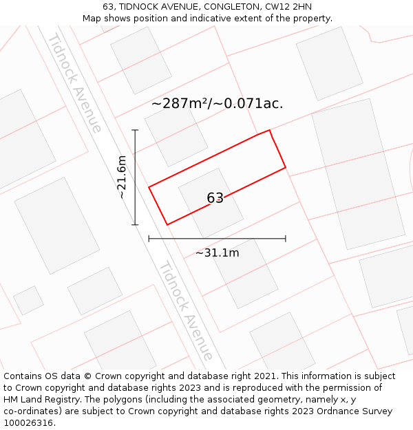 63, TIDNOCK AVENUE, CONGLETON, CW12 2HN: Plot and title map