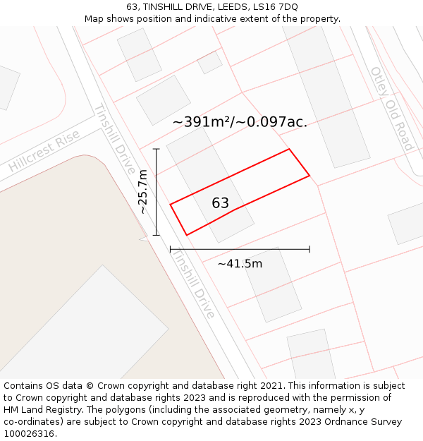 63, TINSHILL DRIVE, LEEDS, LS16 7DQ: Plot and title map