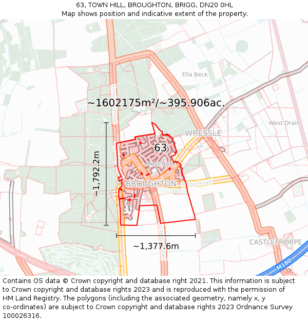 63, TOWN HILL, BROUGHTON, BRIGG, DN20 0HL: Plot and title map