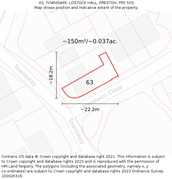 63, TOWNSWAY, LOSTOCK HALL, PRESTON, PR5 5YQ: Plot and title map